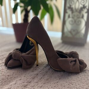 Brown High Heels with Bow Accent